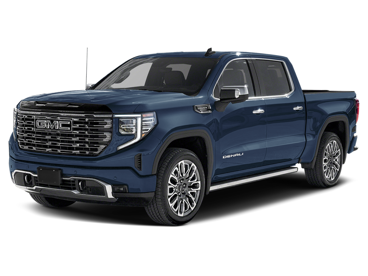 2025 GMC Sierra 1500 Denali Ultimate in White Frost Tricoat — front three-quarter view