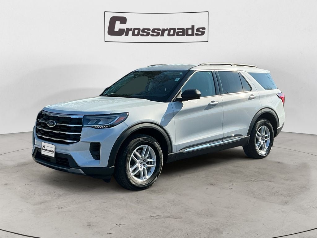 2025 Ford Explorer Active in Space White Met — front three-quarter view