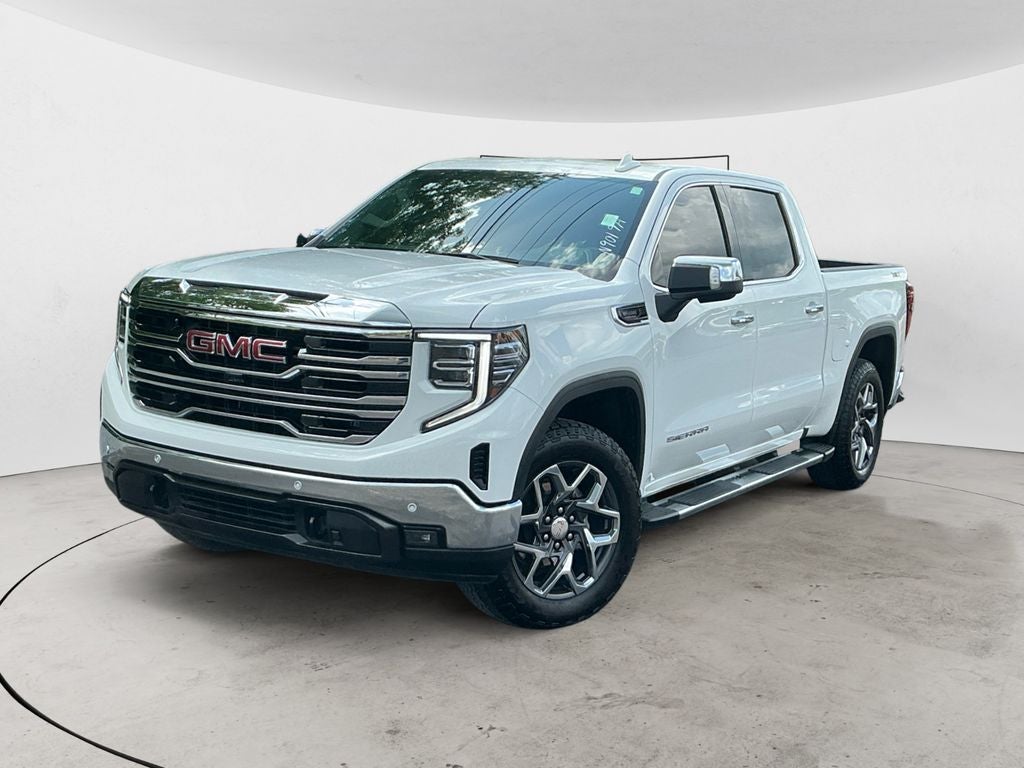 2025 GMC Sierra 1500 SLT in Summit White — front three-quarter view