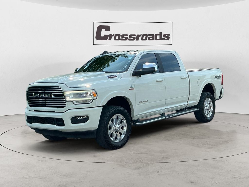 2020 RAM 2500 Laramie in Pearl White — front three-quarter view