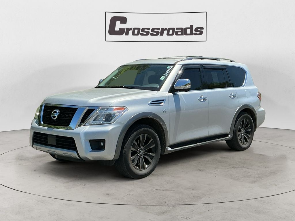 2018 Nissan Armada Platinum in Brilliant Silver — front three-quarter view
